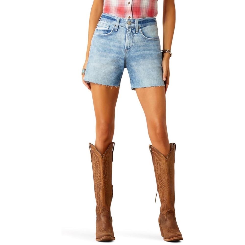 NWT Ariat Women's MR Nia 5" Short Denim Shorts Blue Perfect Rise Raw Hem 24R
